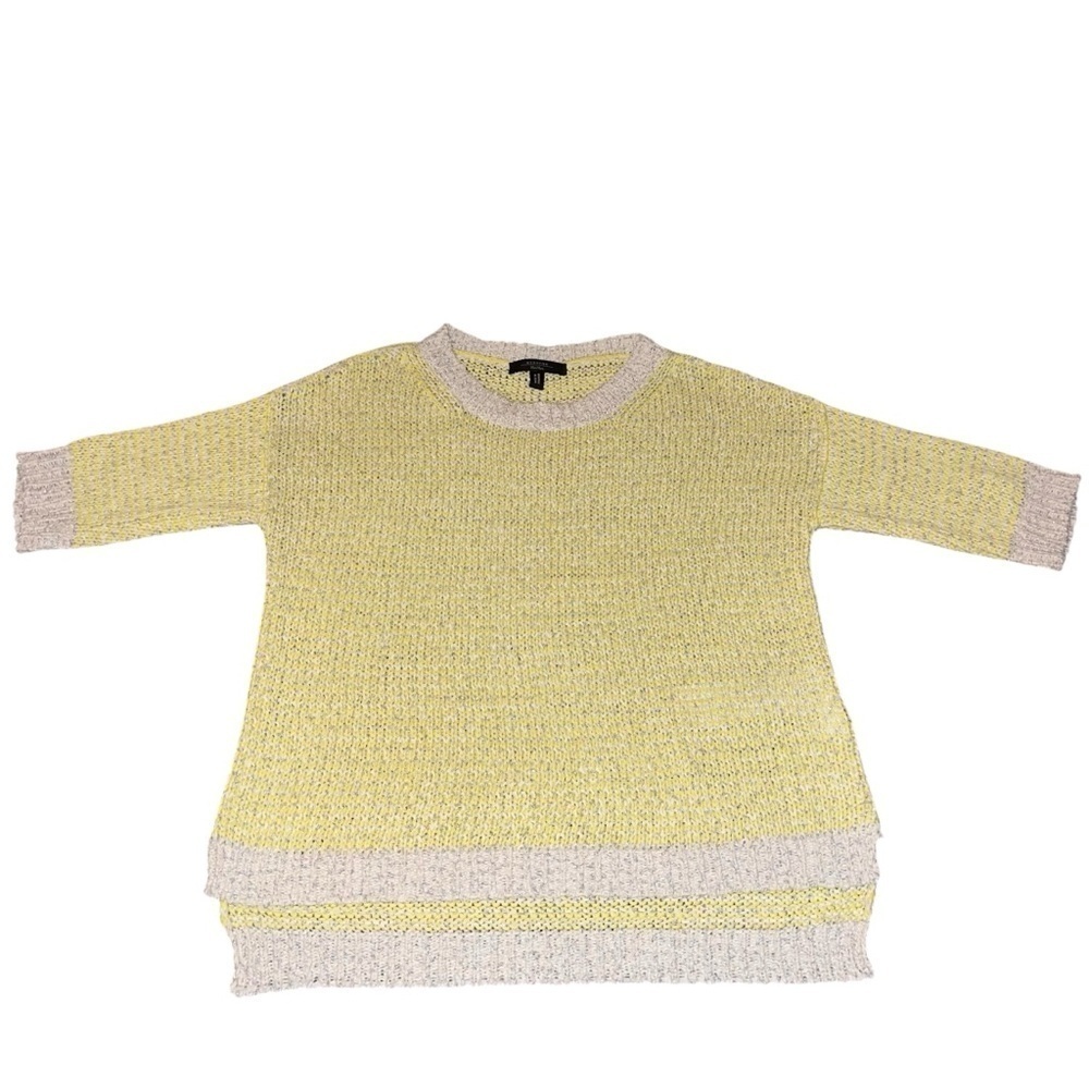 EUC MaxMara Yellow Silver Metallic Crew Neck Sweater 3/4 Sleeve Small Oversized - Picture 2 of 8